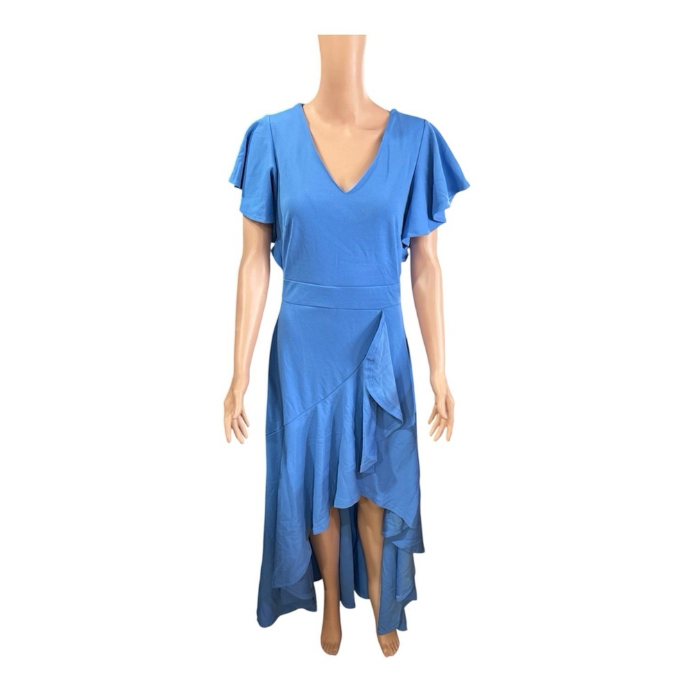 Miusol Formal V Neck Ruffle Split Long Dress, Womens Size Medium, Blue MSRP $63